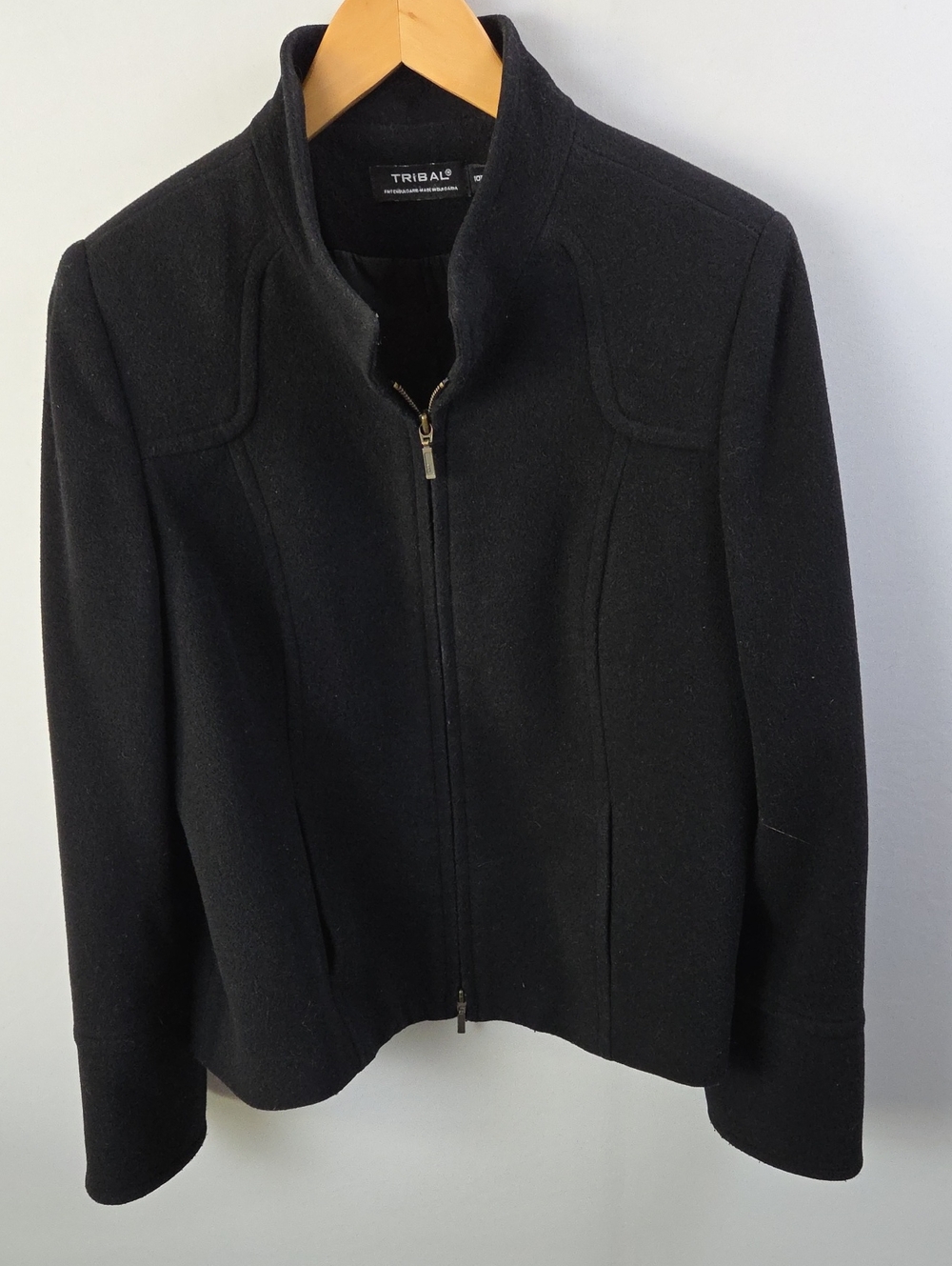 Tribal Women's Black Wool Cashmere Blend Full Zip Jacket Sz 10 Euro Boho